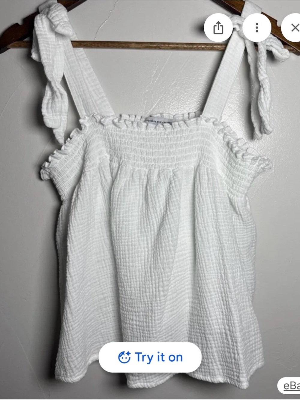 Cupcakes and Cashmere White Tie-Strap Smocked Cotton Tank Top